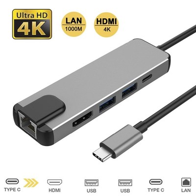 Type C Hub Hdmi USB C Hub to Gigabit Ethernet Rj45 Lan Adapt