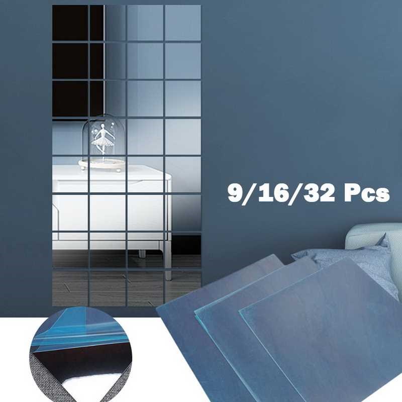 9/16/32PCs 3D Acrylic Mirror Wall Decor Stickers DIY Art Se
