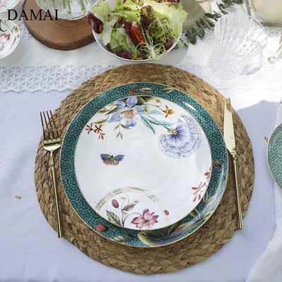 Golden Stroke Ceramic Plates Flowers Decorative Porcelain Ca