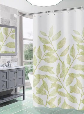 Shower Curtains Bathroom Waterproof Leaf-Print Polyester-Fab