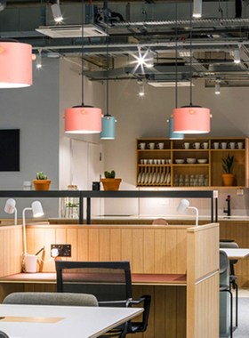 Modern Solid Wood Wrought Iron Macaron LED Pendant Light Nor