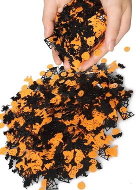 Halloween venue layout throwing confetti pumpkin spider