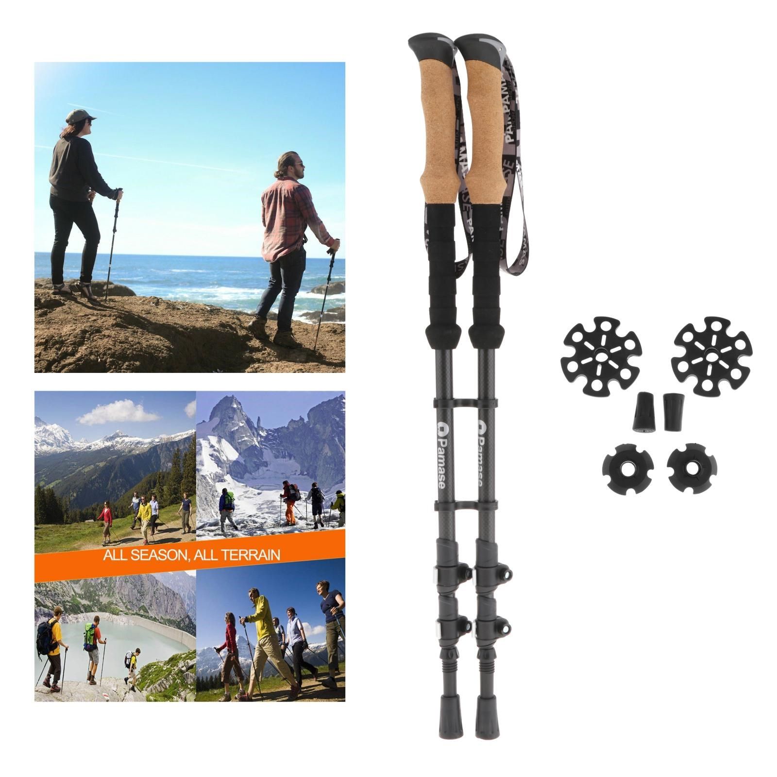 folding walking hiking stick 3 section trekking poles adjust