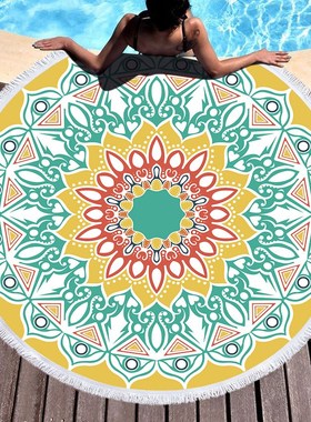 Mandala Geometric Round Beach Towel Tassels Bohemia Microfib