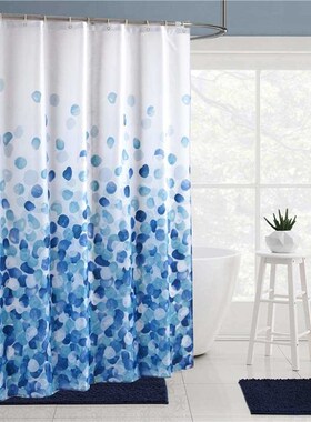 Floral Fabric Bathroom Shower Curtain with Plastic Hooks Wat