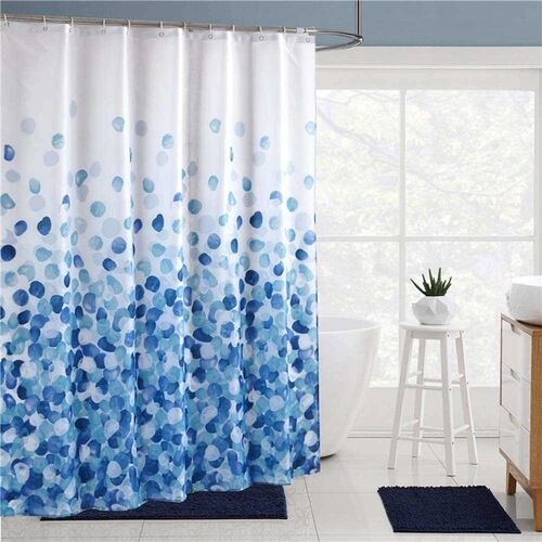 Floral Fabric Bathroom Shower Curtain with Plastic Hooks Wat