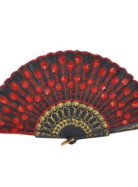 SODIAL(R) Red Embroidered Flower Pattern Black Cloth Foldin