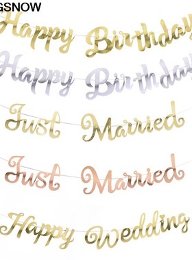 Gold Silver Happy Birthday Just Married Happy Wedding Banne