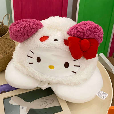 可爱猫咪连帽U型枕便携外出毛绒护颈枕旅行飞机车载头枕护颈椎枕