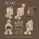 宝宝帽子围巾一体秋冬季 儿童护耳帽保暖男女童毛线帽 可爱针织韩版