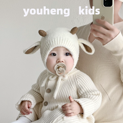 婴儿毛线帽秋冬季宝宝帽子针织帽保暖帽男宝女宝护耳帽可爱包头帽