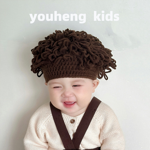 婴儿帽子秋冬款男宝宝假发帽搞怪卷发男孩儿童爆炸头男童搞笑春秋