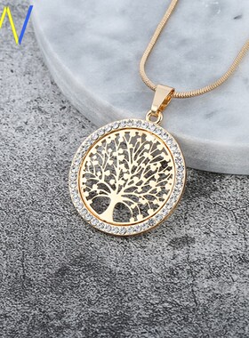 Tree of Life Crystal Necklace Gold Silver Women Jewelry girl