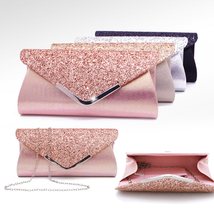 Black Sequin Evening Clutch Bag Bridal Handbag Silver Pink