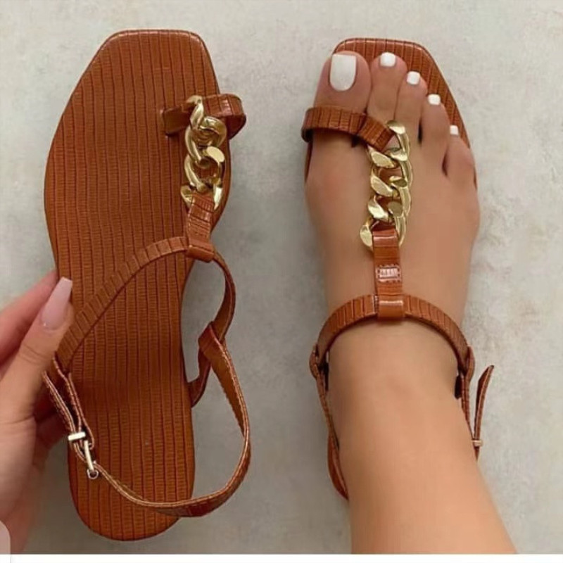 外贸链条饰扣性感2021夏爆红款女拖鞋Sandals For Women Slippers
