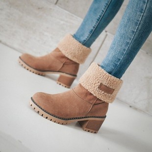 Women Female Winter Shoes Fur Warm Snow Boots Square heels