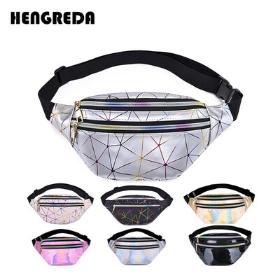 Belt Bag Black Geometric Waist Packs Laser Chest Phone Pouch