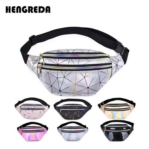 Belt Bag Black Geometric Waist Packs Laser Chest Phone Pouch