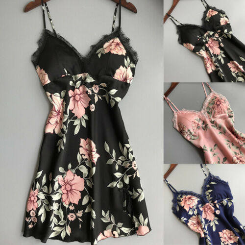 Robe Underwear women's night dress lace sleepwear Silk Satin - 实物图
