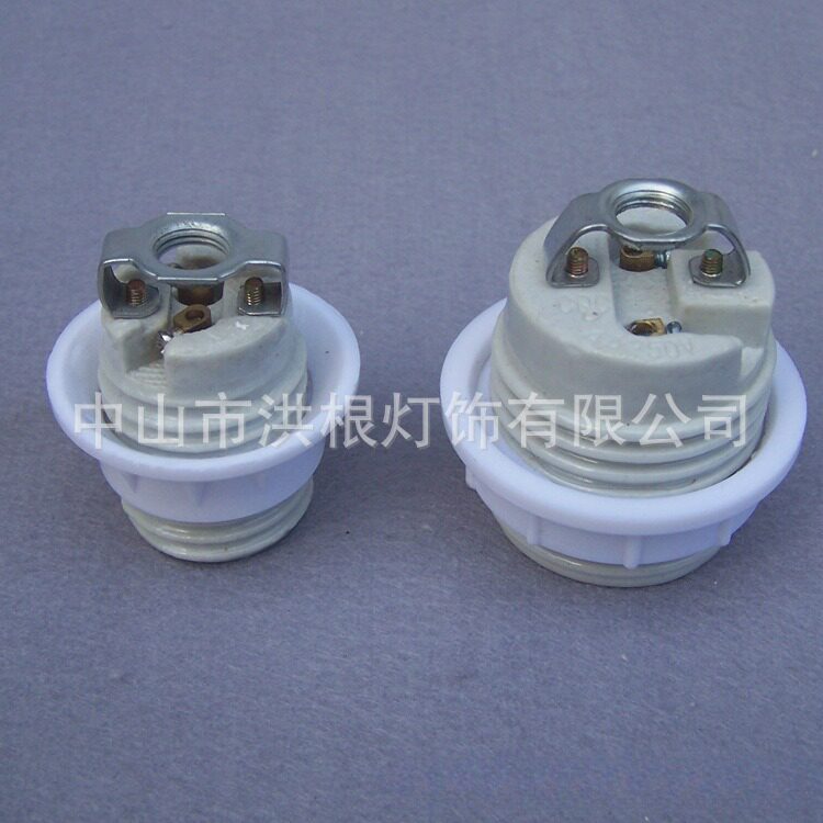 E27全牙带外环陶瓷灯头灯座带图片
