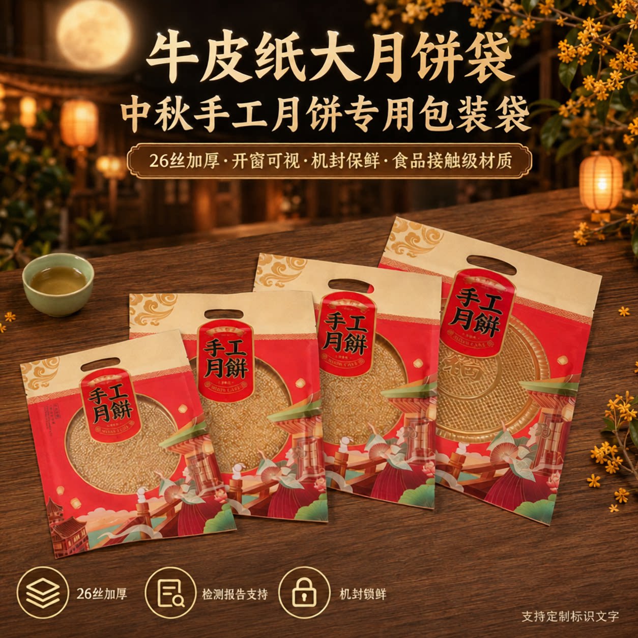 新款月饼包装袋1斤2斤3斤装中秋传统喜饼大饼500g克内托手提礼袋