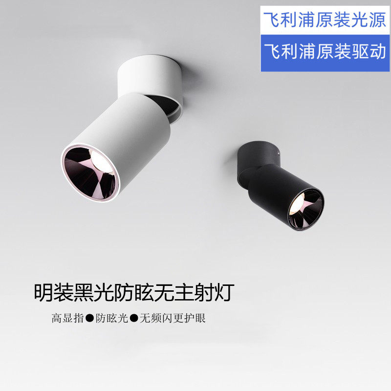 圆形明装射灯智能家用玄关无主灯黑色暖光吸顶式全光谱可折叠射灯