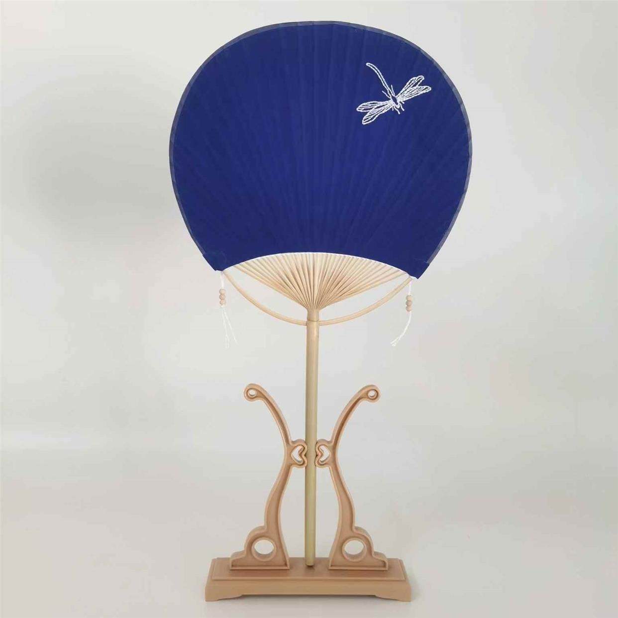 蓝布刺绣扎染蜡染一根竹剖丝团扇古风中国风旗袍舞蹈空白布扇团扇