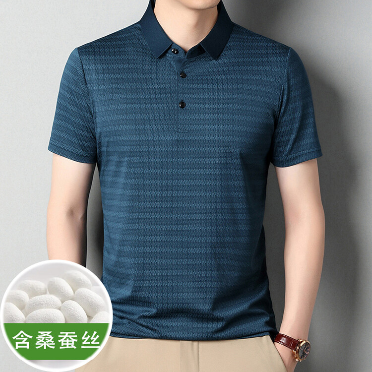 鄂尔多斯产桑蚕丝短袖男POLO衫夏季中青年爸爸装商务休闲纯色T恤