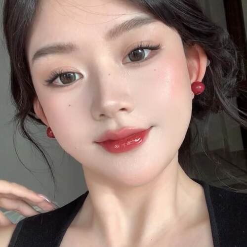 通勤复古酒红色圆球豆豆耳钉女