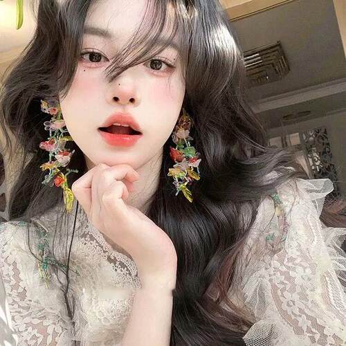 春夏串珠花朵长款手工编织耳钉女