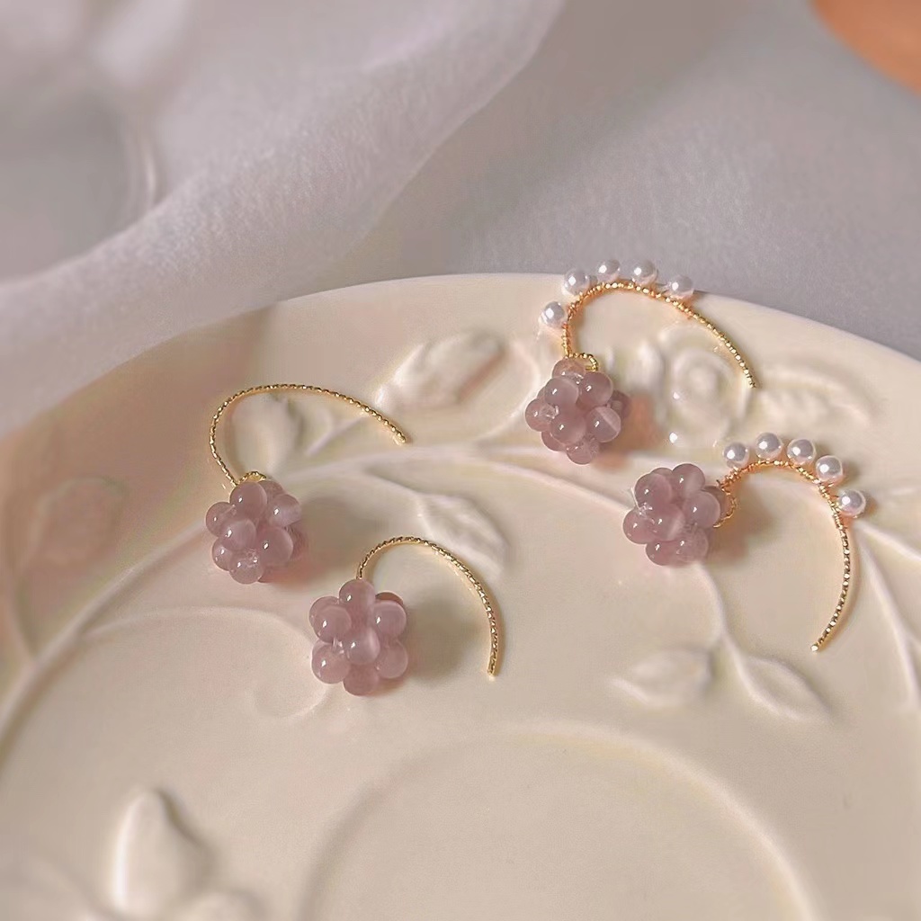 法式温柔玻璃猫眼石紫色耳钩