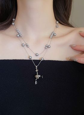 双层叠戴西太后土星珍珠项链女