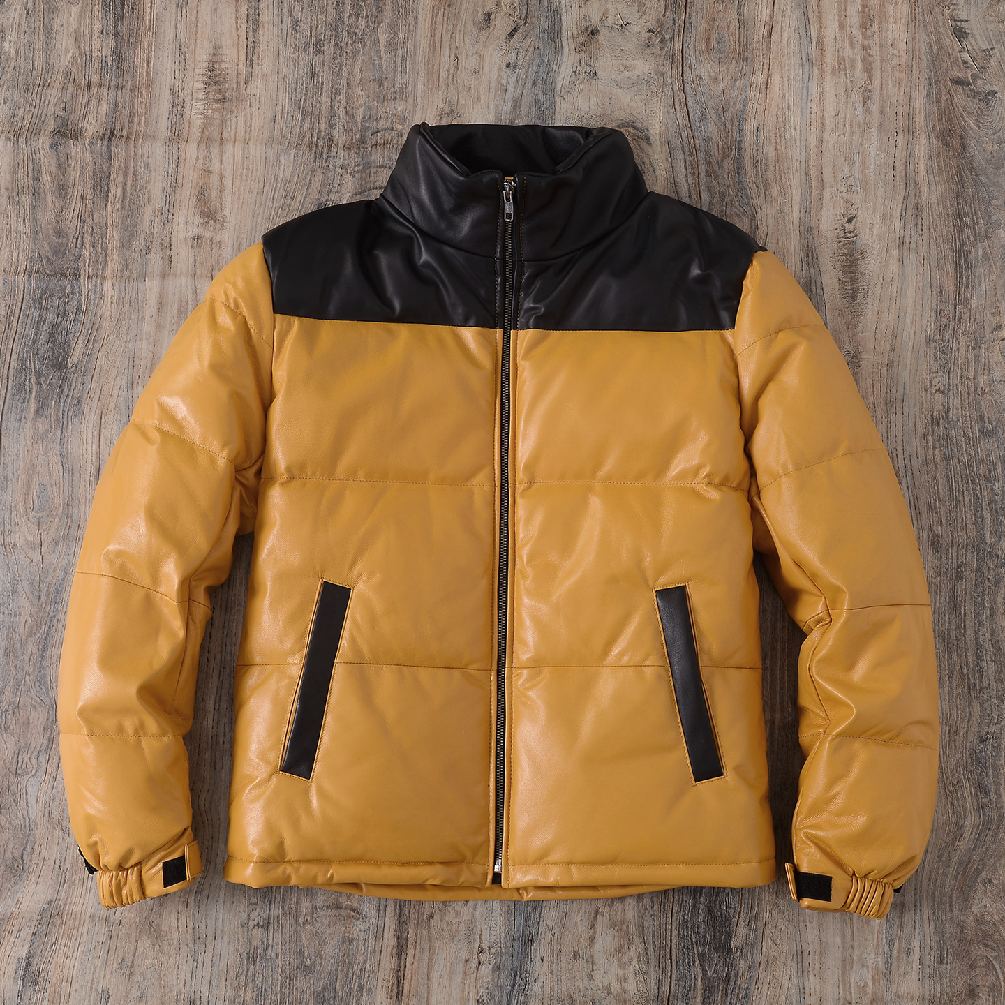 男女同款拼接绵羊皮羽绒服