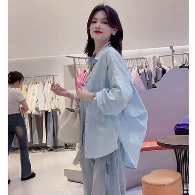 韩版纯色衬衣透气防晒长袖上衣
