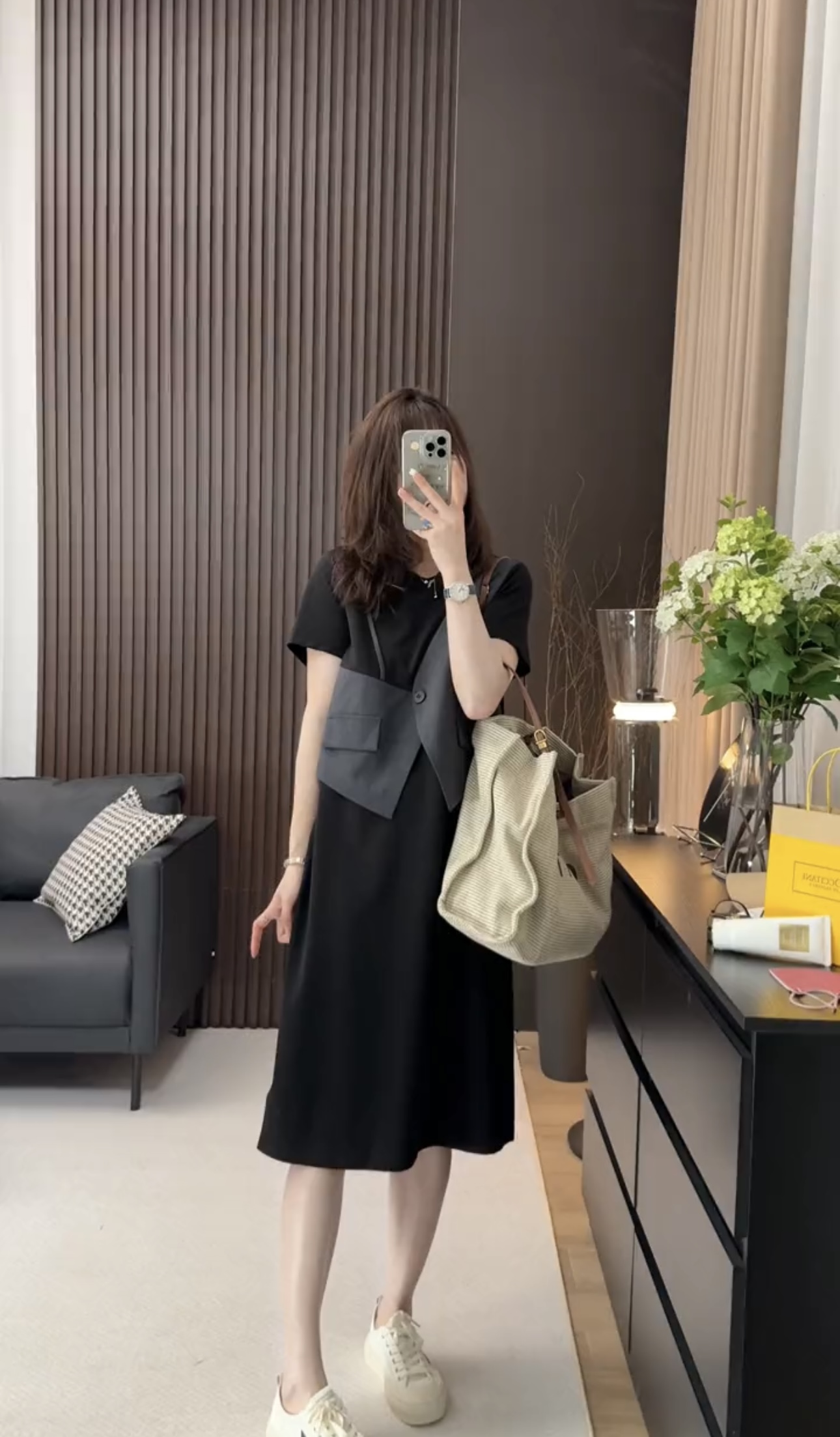不规则拼接假两件连衣裙女洋气百搭夏季新款显瘦中长款休闲裙子潮