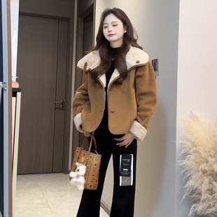 两面穿加绒羊羔毛外套女冬季减龄洋气2025新款韩版翻领麂皮绒夹克