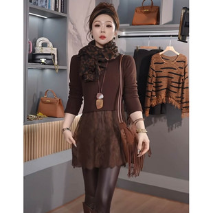 保暖打底裙子 气质修身 加绒蕾丝拼接连衣裙女秋冬显瘦2025新款 爆款