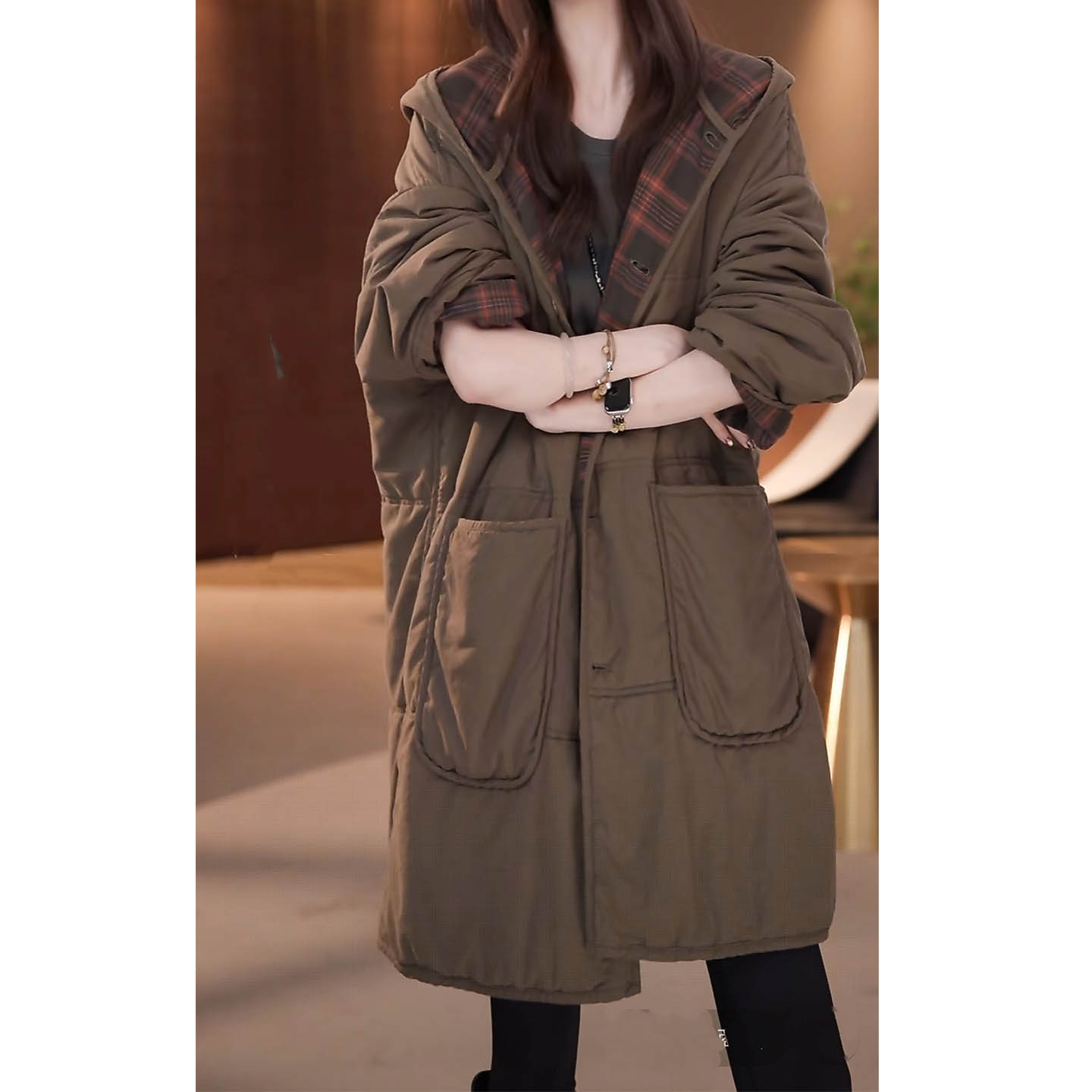 秋冬两面穿棉衣外套女长款宽松