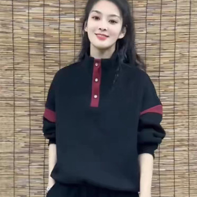 百搭立领加绒加厚套头卫衣女