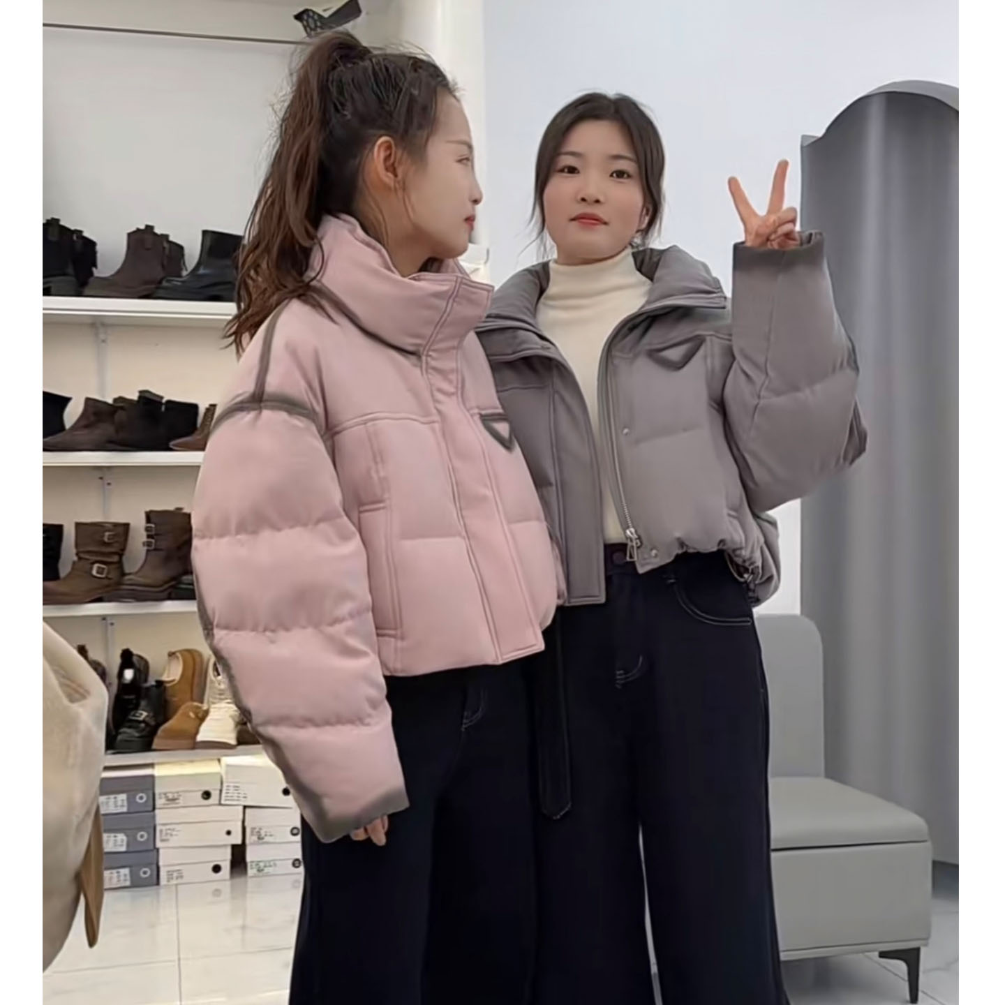 立领羽绒服女短款小个子拼色洋气