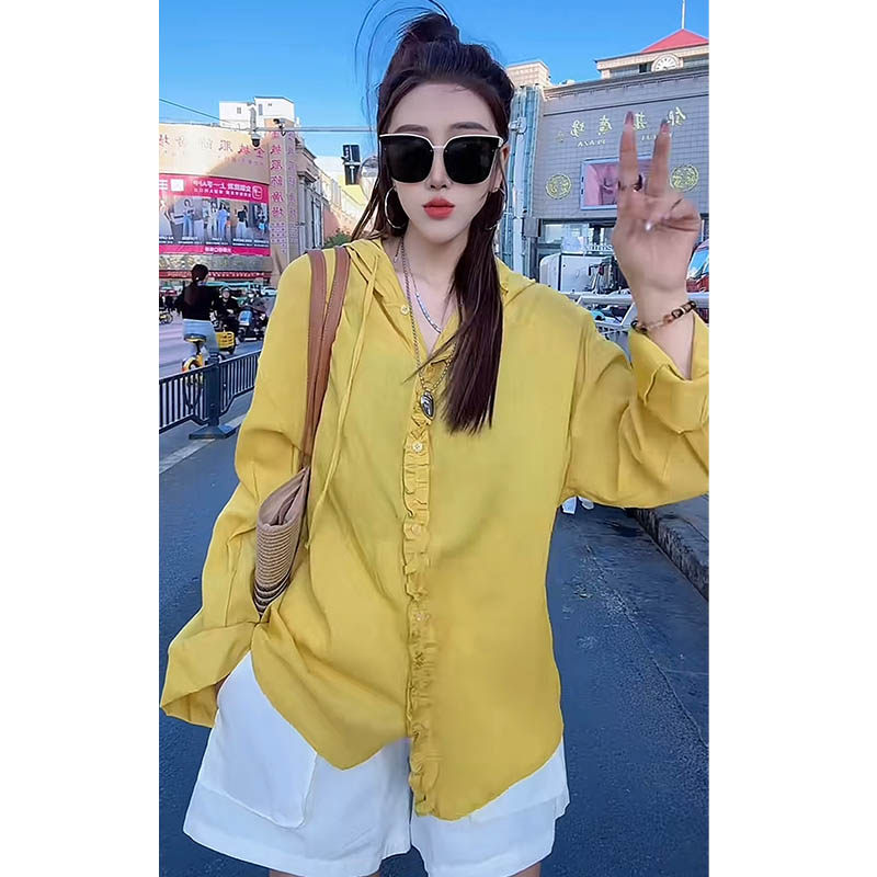 连帽防晒衬衣女夏季韩版宽松2025新款爆款花边薄款长袖上衣休闲潮,女装/女士精品,衬衫,淘宝优惠券,粉丝福利购,淘宝优惠卷