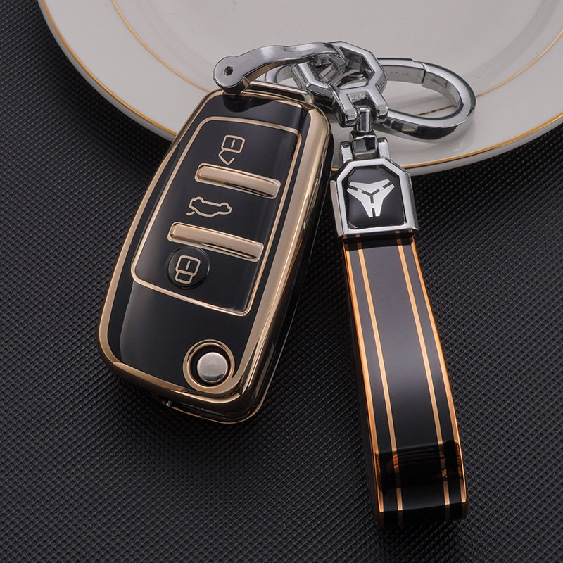 适用19款奥迪A3 A1 S3钥匙套Q3 R8 TT Q7 A6L折叠金边汽车钥匙包