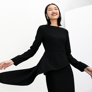 修身 BRAND 设计感小黑裙 MEI 铅笔连衣裙轻礼服party欧美风