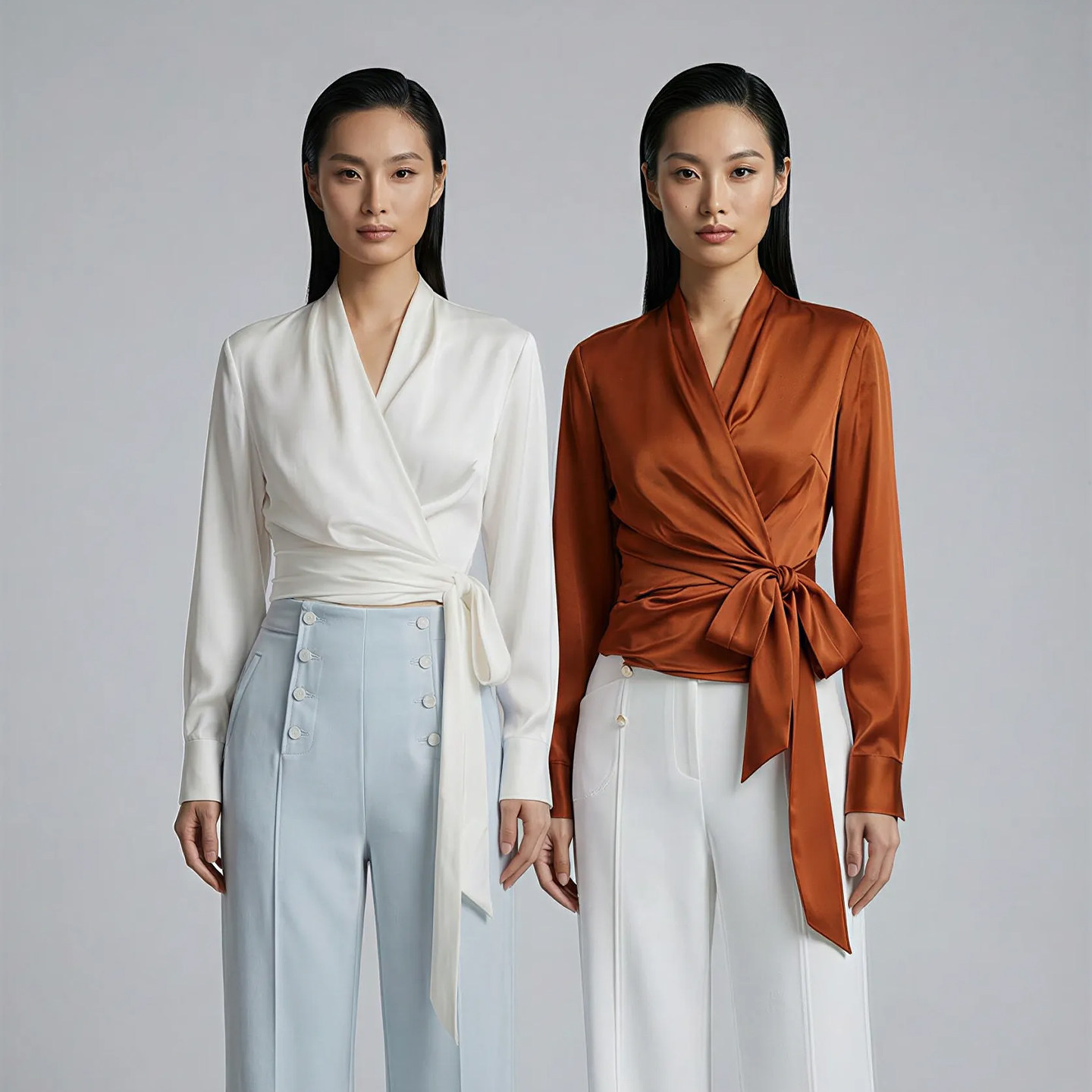 醋酸衬衫女2026春装新款系带收腰缎面通勤上衣易护理