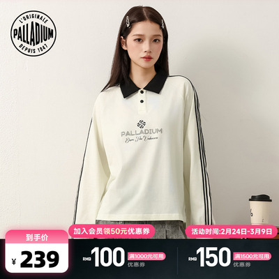 PALLADIUM帕拉丁上装时尚简约拼色翻领女款长袖T恤1912611