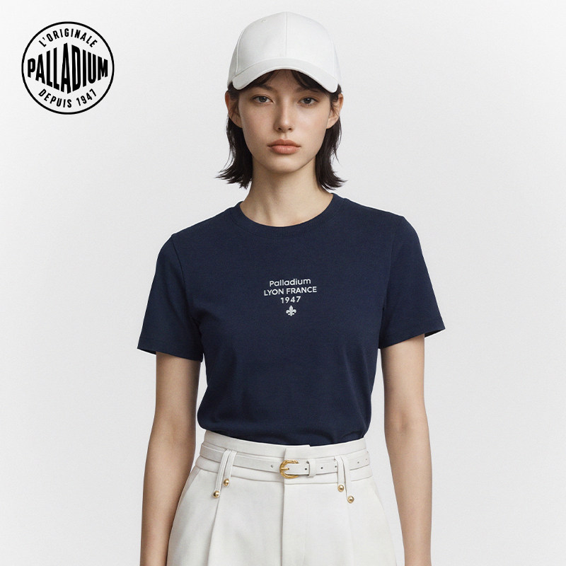 PALLADIUM帕拉丁logo刺绣图案百搭女款修身圆领短袖T恤1913882