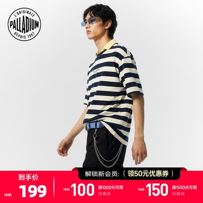 PALLADIUM帕拉丁条纹印花透气男女宽松圆领短袖T恤1013817