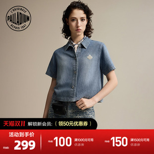 PALLADIUM帕拉丁时尚潮流百搭刺绣女款牛仔短袖衬衫外套1911395