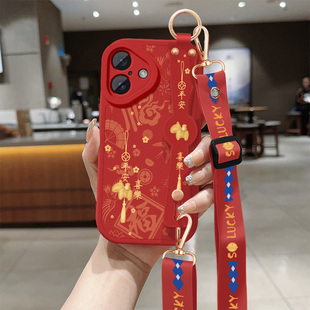 适用苹果17promax手机壳iPhone17pro新款女士ip17红色支架小马带挂绳IP17air小羊皮新年保护套防摔硅胶软外壳