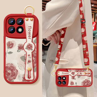 适用红米k70手机壳redmik70pro新款女k70e红色玫瑰腕带支架挂绳小米K7O至尊版硅胶软23117RK66C防摔保护套外